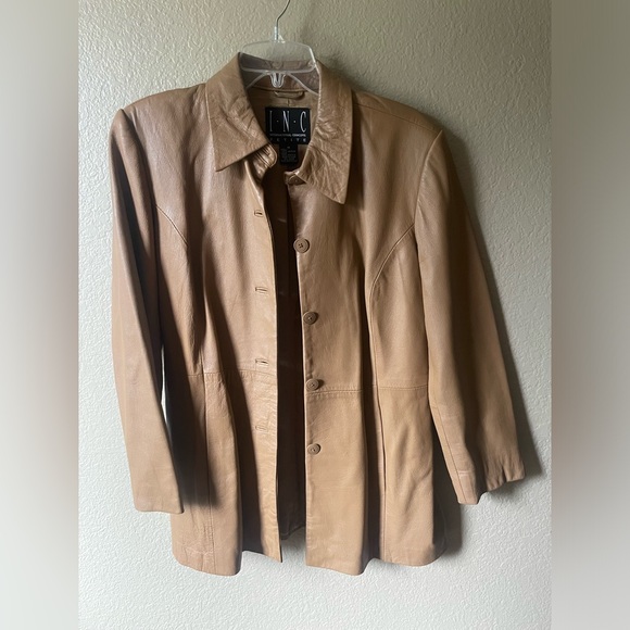Vintage INC soft tan leather blazer, M petite - Picture 1 of 9
